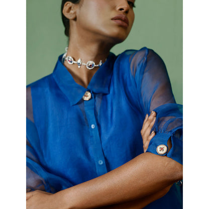 Chokhi Chorri Blue Jumpsuit With Jacket (Set of 2)