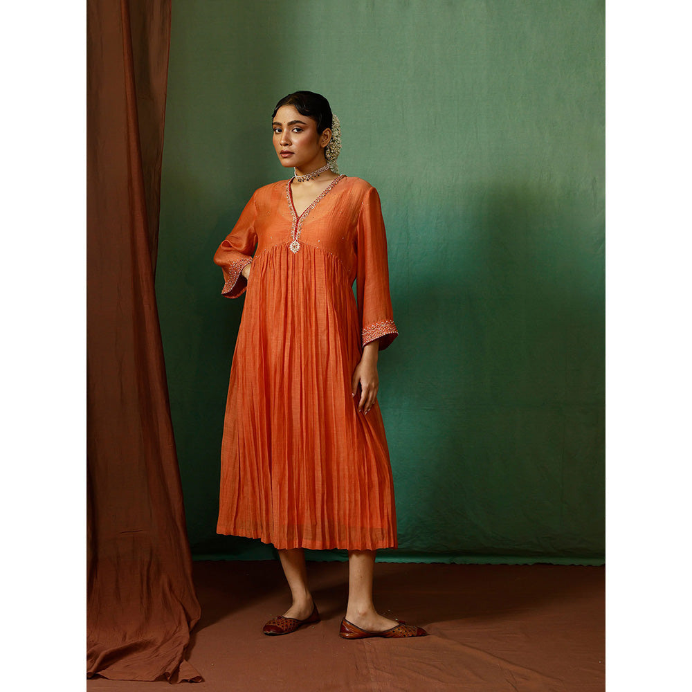 Chokhi Chorri Orange Dress With Slip (Set of 2)
