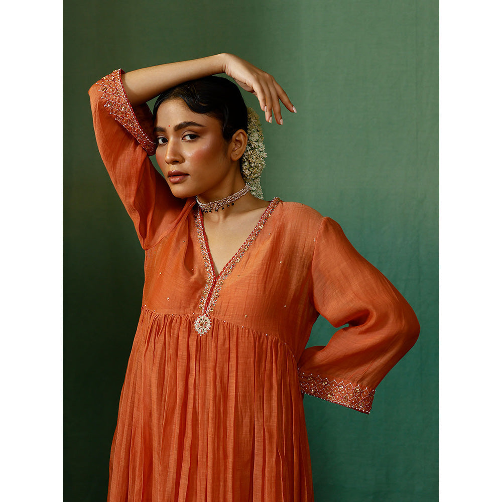 Chokhi Chorri Orange Dress With Slip (Set of 2)