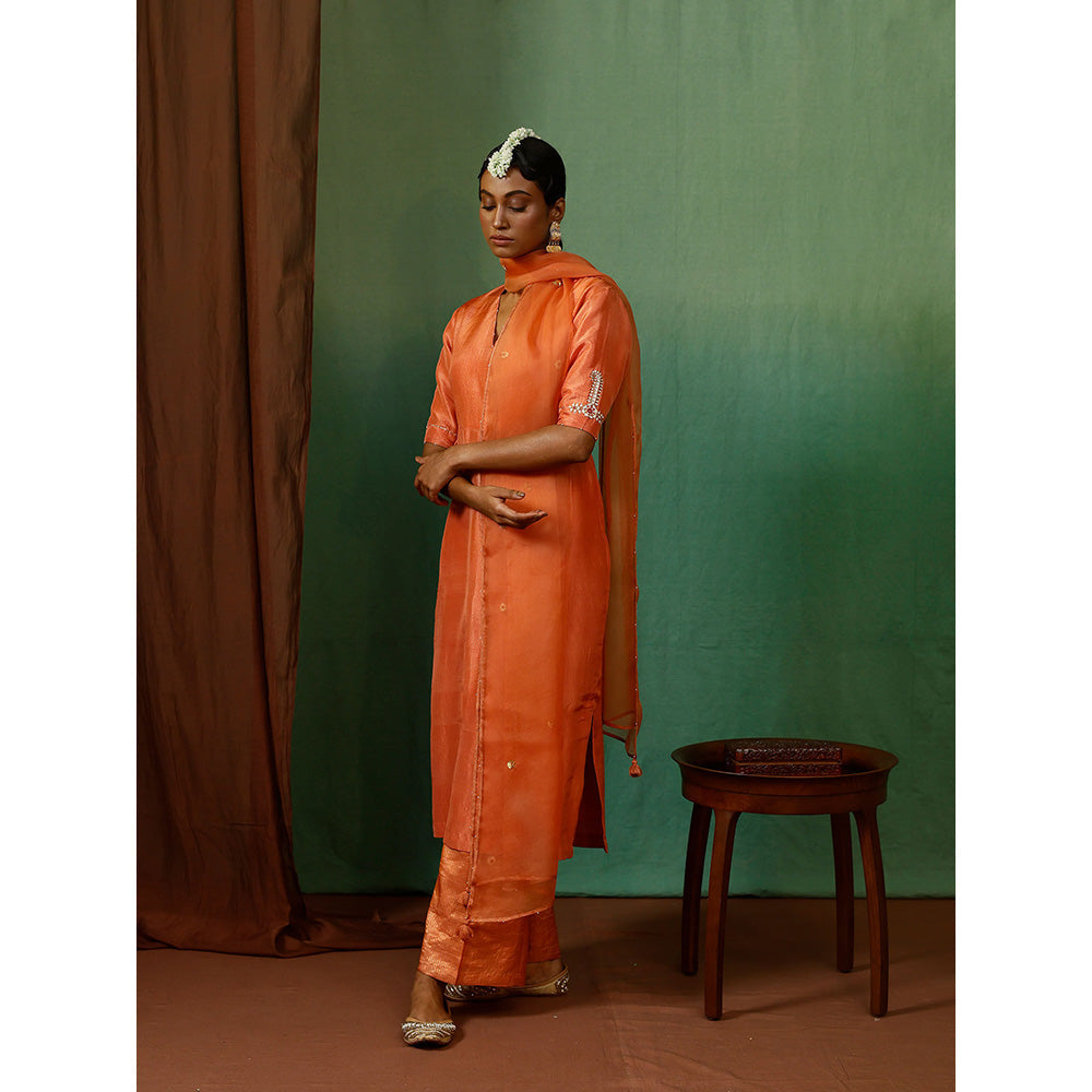 Chokhi Chorri Orange Kurta With Pant And Dupatta (Set of 3)