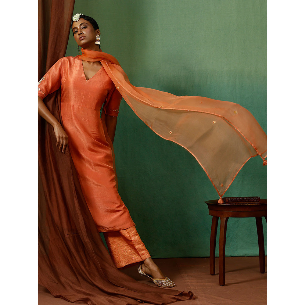 Chokhi Chorri Orange Kurta With Pant And Dupatta (Set of 3)
