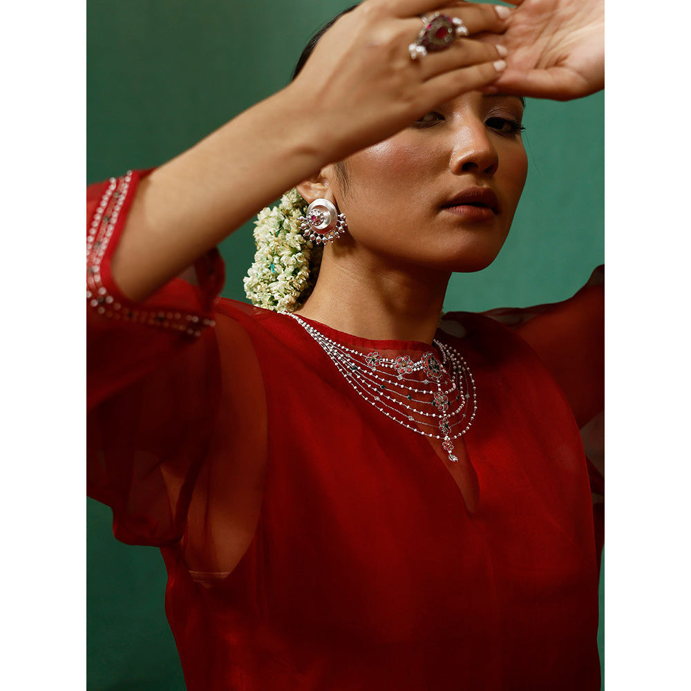 Chokhi Chorri Red Kurta With Inner And Pant (Set of 3)