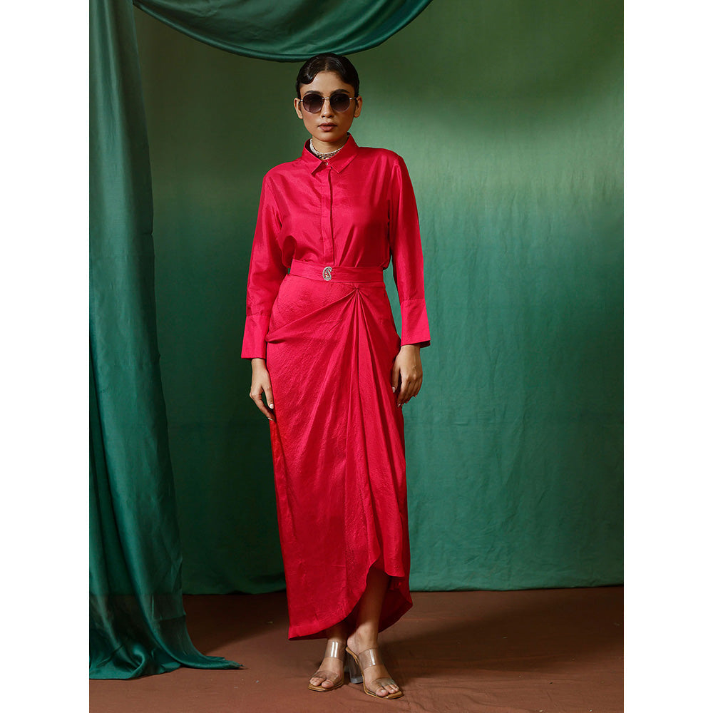 Chokhi Chorri Pink Drape Skirt With Top And Belt (Set of 3)