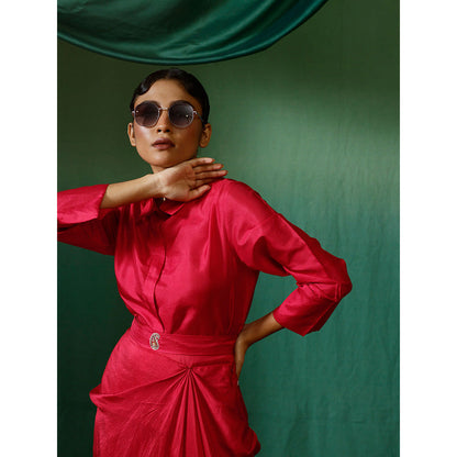Chokhi Chorri Pink Drape Skirt With Top And Belt (Set of 3)