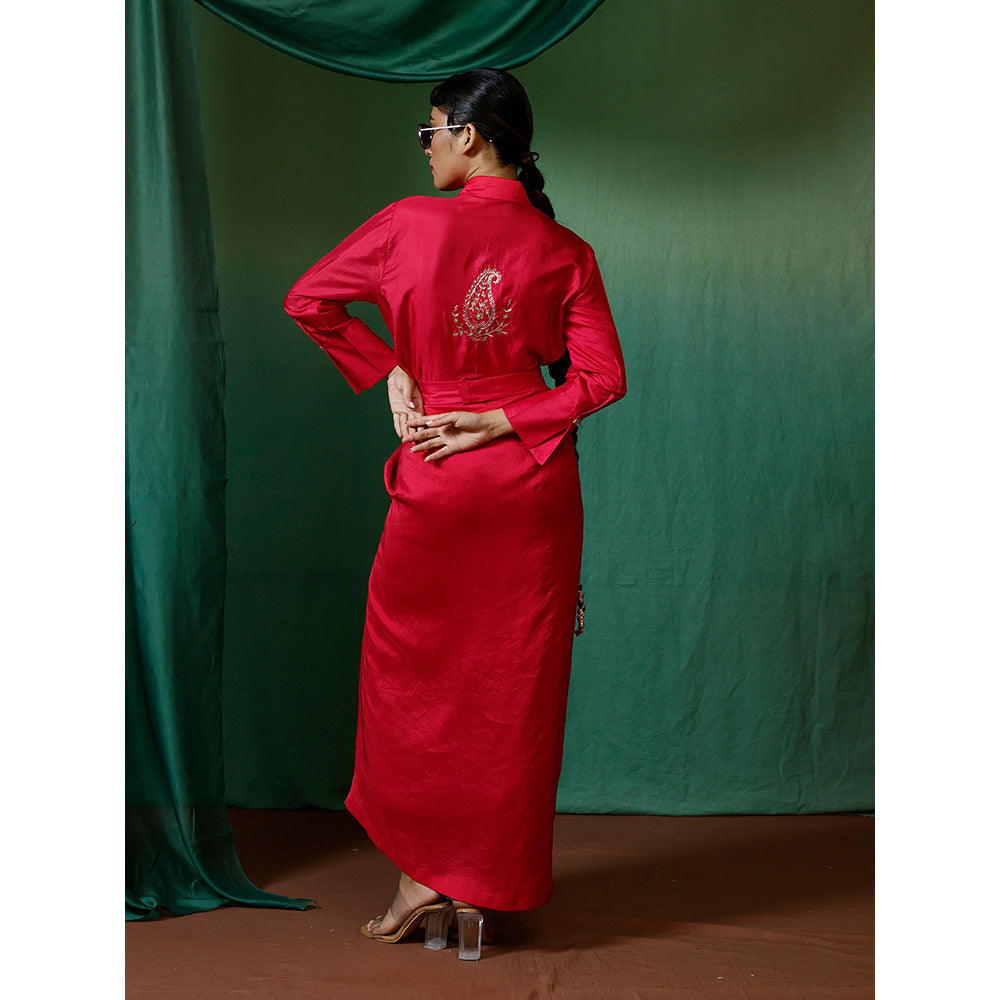 Chokhi Chorri Pink Drape Skirt With Top And Belt (Set of 3)
