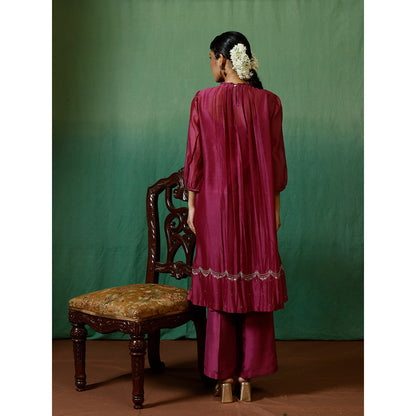 Chokhi Chorri Burgundy Kurta With Inner And Pant (Set of 3)