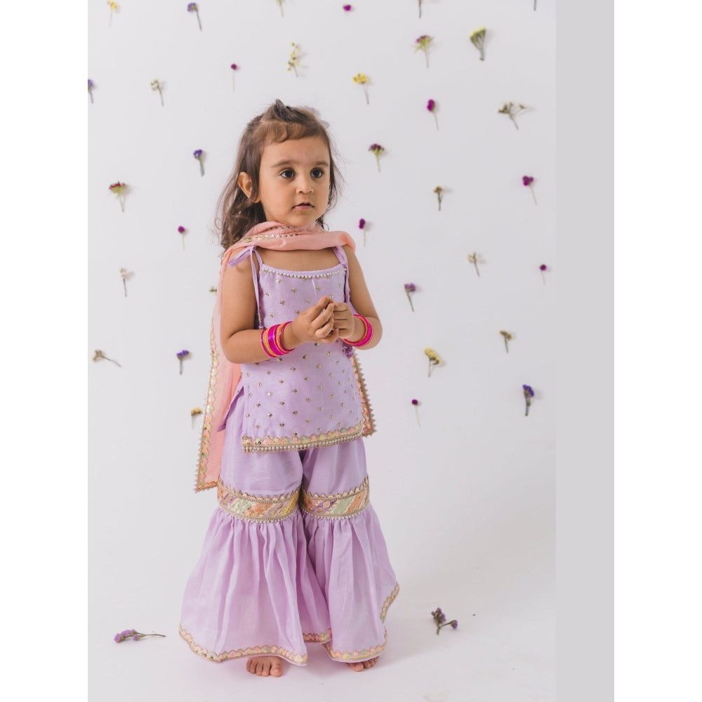 Chotibuti Lavender Silk Embroidered Kurta with Sharara and Dupatta