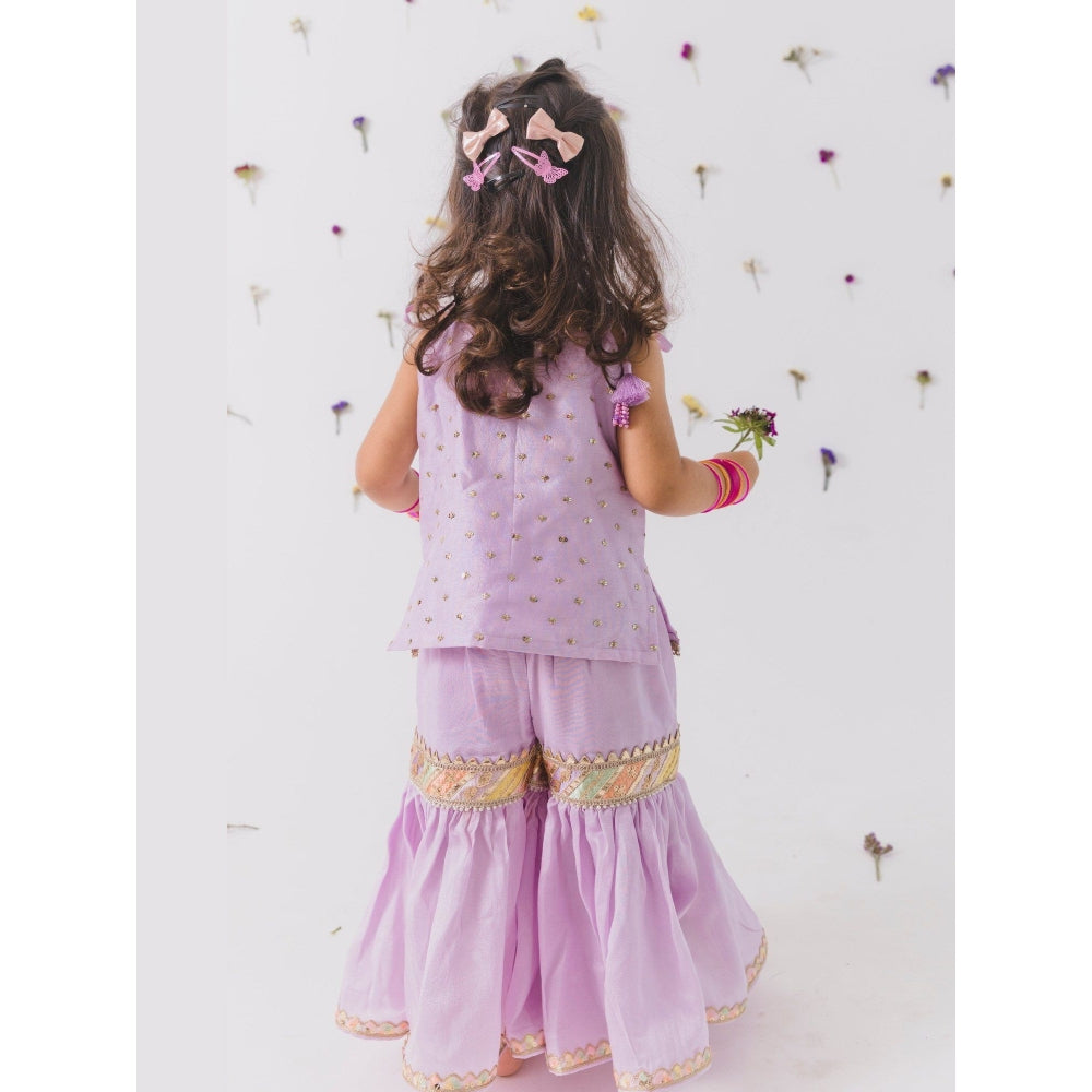 Chotibuti Lavender Silk Embroidered Kurta with Sharara and Dupatta