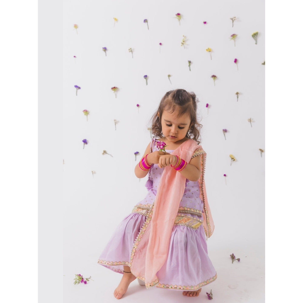 Chotibuti Lavender Silk Embroidered Kurta with Sharara and Dupatta