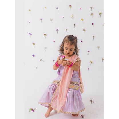 Chotibuti Lavender Silk Embroidered Kurta with Sharara and Dupatta