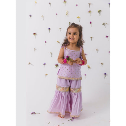 Chotibuti Lavender Silk Embroidered Kurta with Sharara and Dupatta
