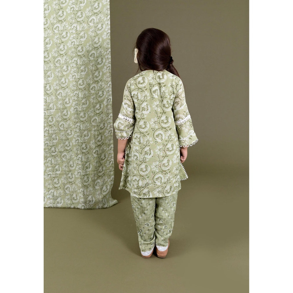 Chotibuti Green Muslin Kurta Dhoti with Dhoti Pant