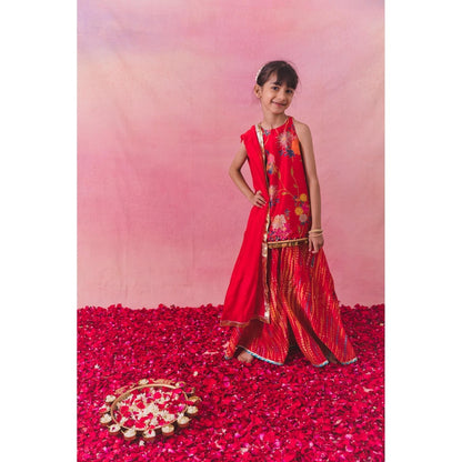 Chotibuti Gulaab Red Embroidered Kurta with Sharara and Dupatta