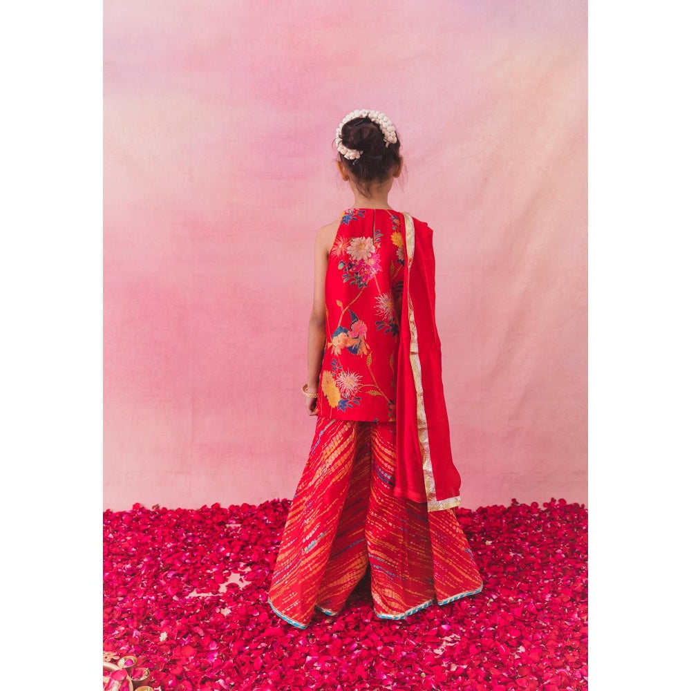 Chotibuti Gulaab Red Embroidered Kurta with Sharara and Dupatta
