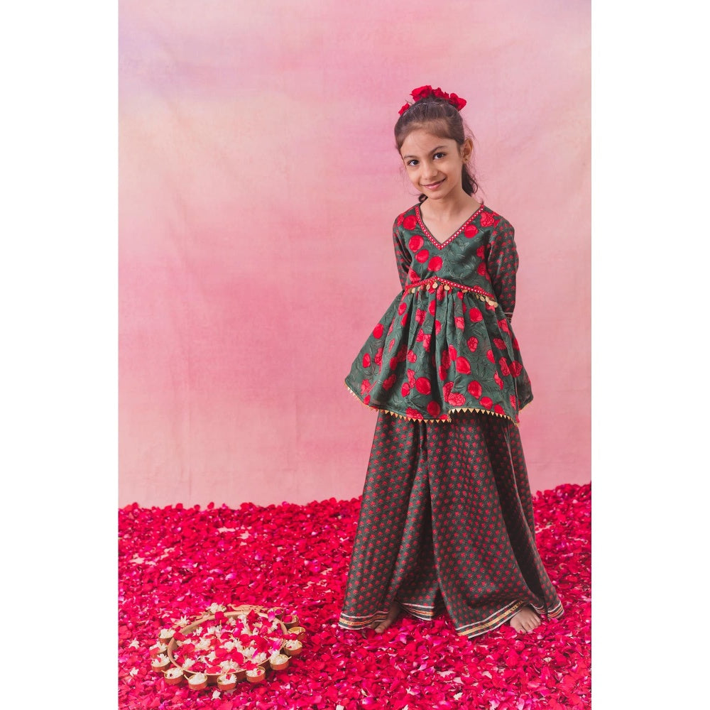 Chotibuti Green Chanderi Printed Kurta with Sharara and Dupatta