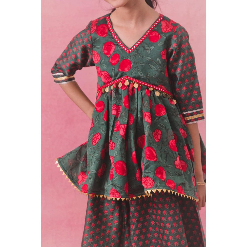 Chotibuti Green Chanderi Printed Kurta with Sharara and Dupatta