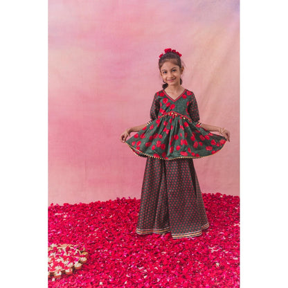 Chotibuti Green Chanderi Printed Kurta with Sharara and Dupatta