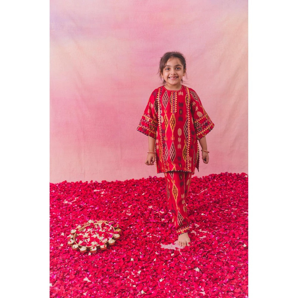Chotibuti Red Mirror Work Kurta with Salwar