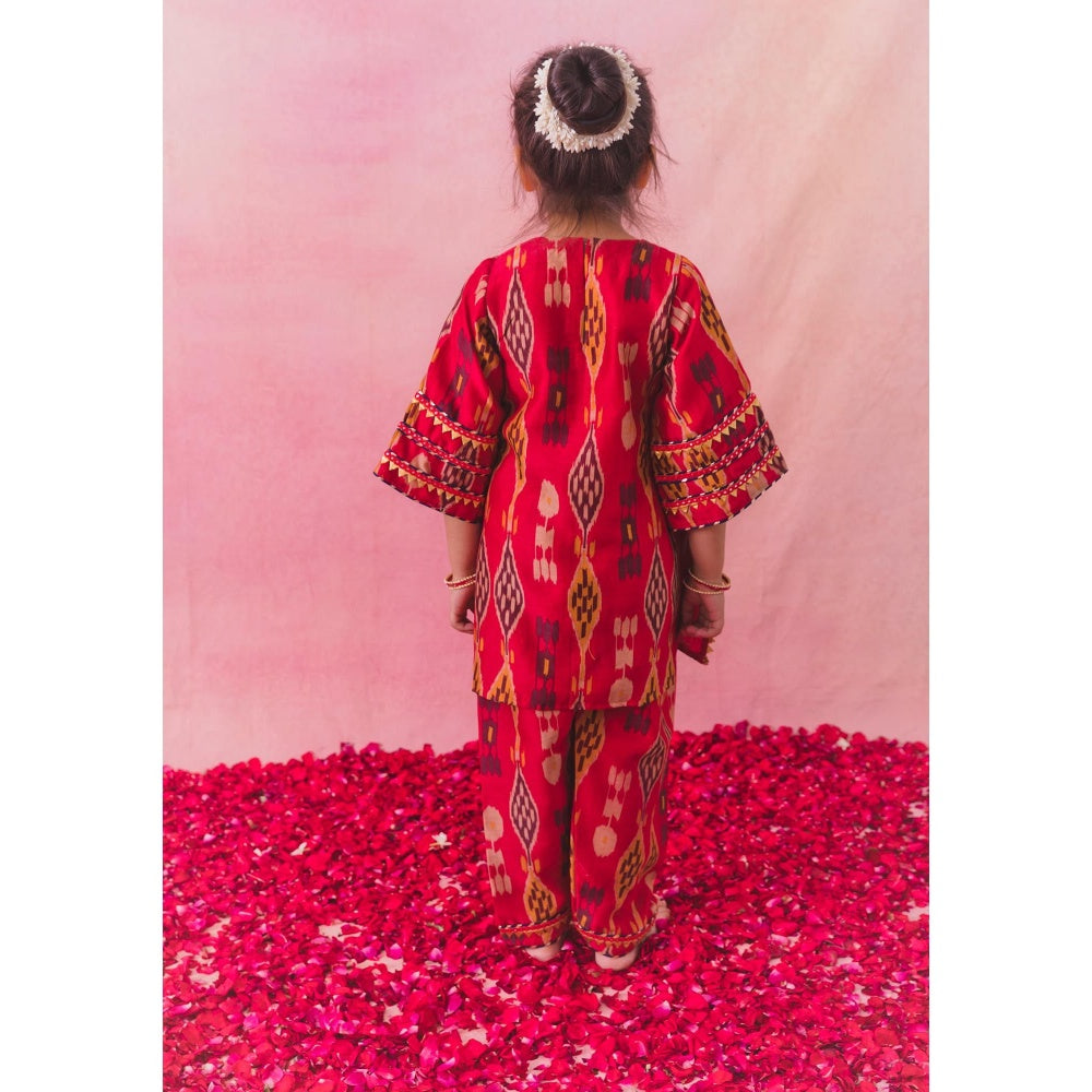 Chotibuti Red Mirror Work Kurta with Salwar