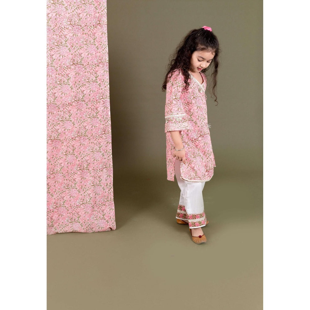 Chotibuti Pink Block Printed Kurta With Pants