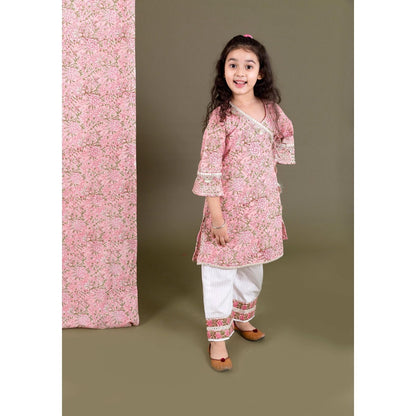 Chotibuti Pink Block Printed Kurta With Pants