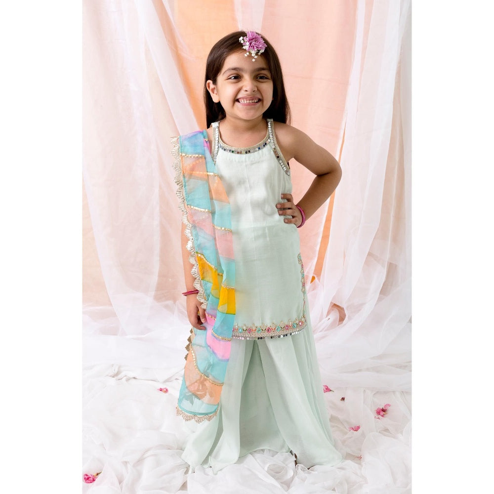 Chotibuti Green Muslin Gota Kurta with Sharara and Dupatta