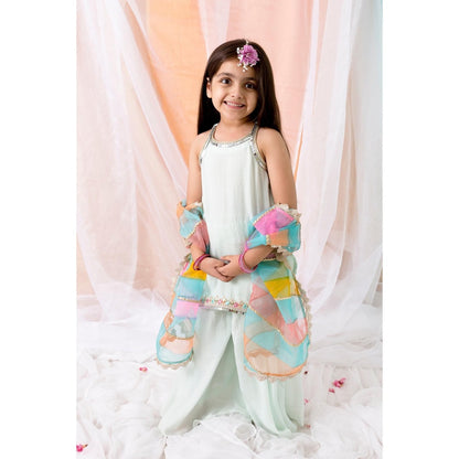 Chotibuti Green Muslin Gota Kurta with Sharara and Dupatta