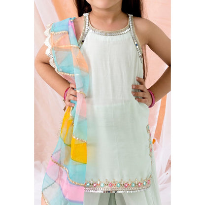 Chotibuti Green Muslin Gota Kurta with Sharara and Dupatta
