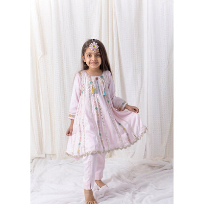 Chotibuti Pink Muslin Mirror Work Kurta with Pant