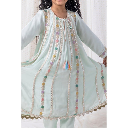 Chotibuti Blue Muslin Embroidered Kurta with Pant