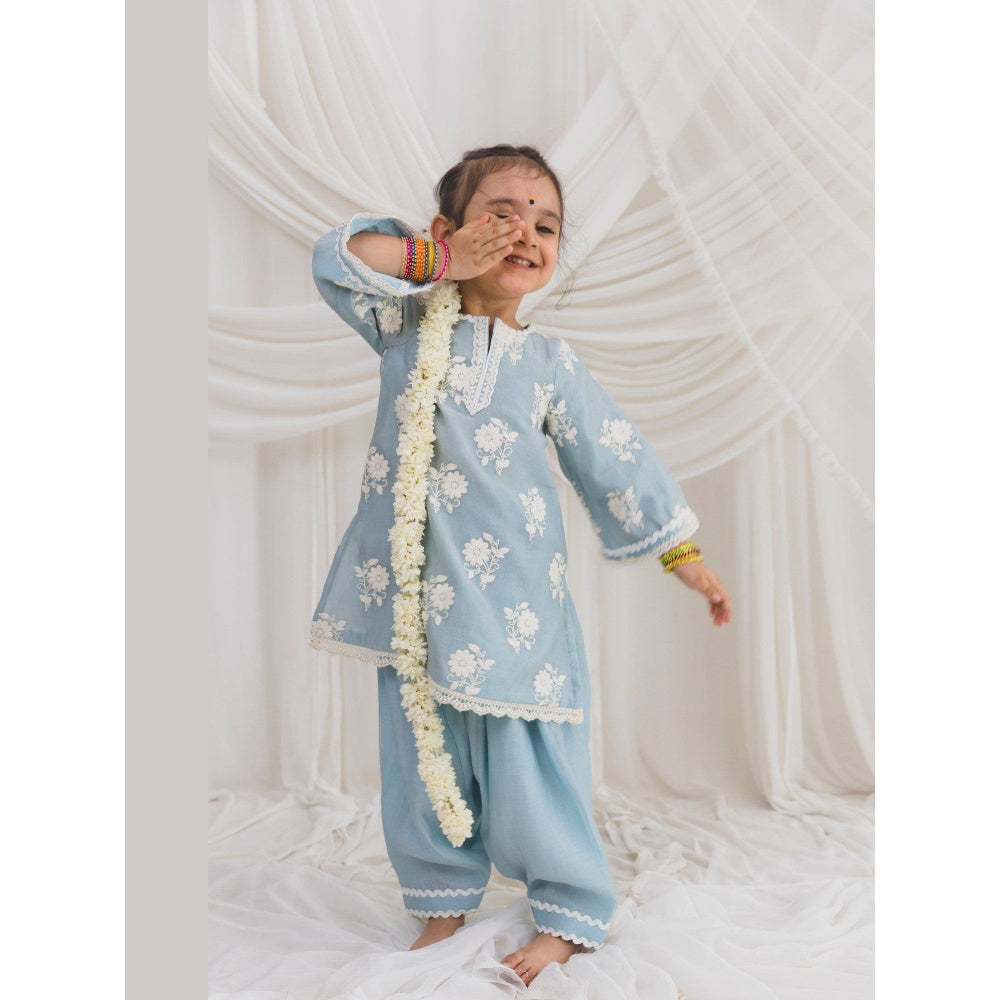 Chotibuti Blue Chanderi Thread Work Kurta with Salwar