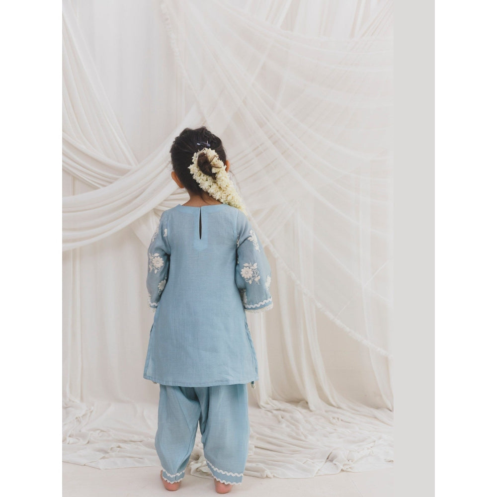 Chotibuti Blue Chanderi Thread Work Kurta with Salwar