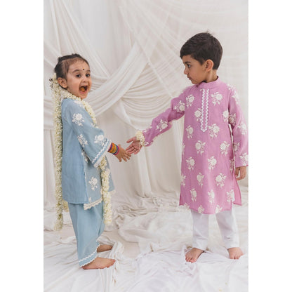 Chotibuti Blue Chanderi Thread Work Kurta with Salwar
