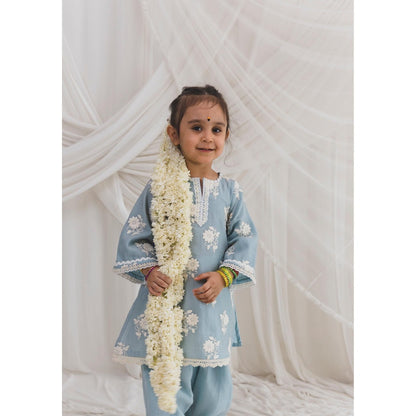 Chotibuti Blue Chanderi Thread Work Kurta with Salwar