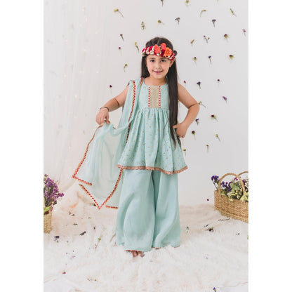 Chotibuti Green Silk Thread Work Kurta with Sharara and Dupatta