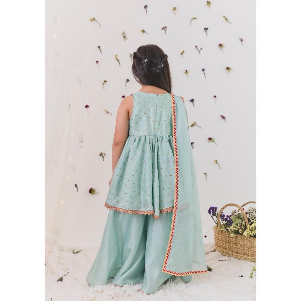 Chotibuti Green Silk Thread Work Kurta with Sharara and Dupatta