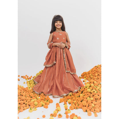 Chotibuti Orange Chanderi Printed Lehnga Set