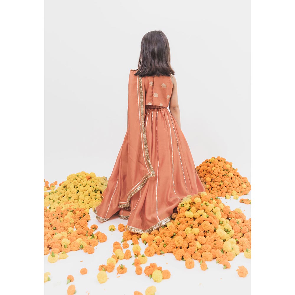 Chotibuti Orange Chanderi Printed Lehnga Set