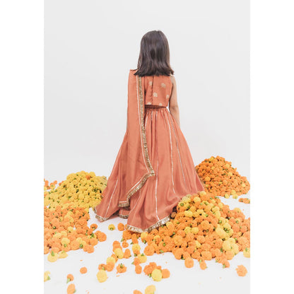 Chotibuti Orange Chanderi Printed Lehnga Set