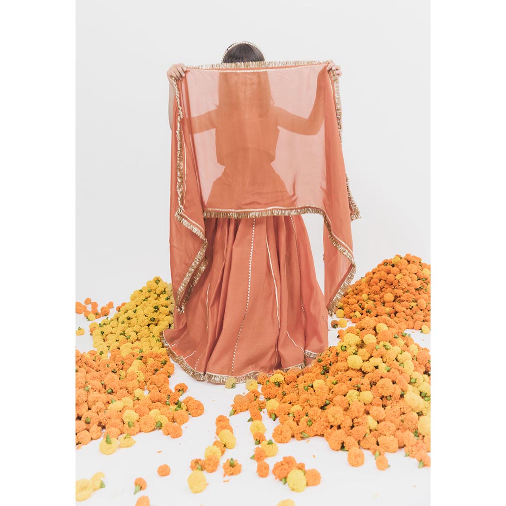 Chotibuti Orange Chanderi Printed Lehnga Set