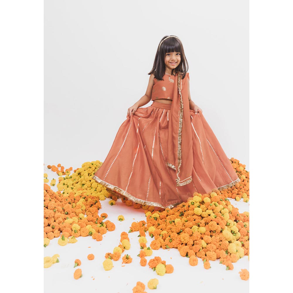 Chotibuti Orange Chanderi Printed Lehnga Set