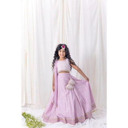Chotibuti Lilac Cotton Embroidered Lehnga Set