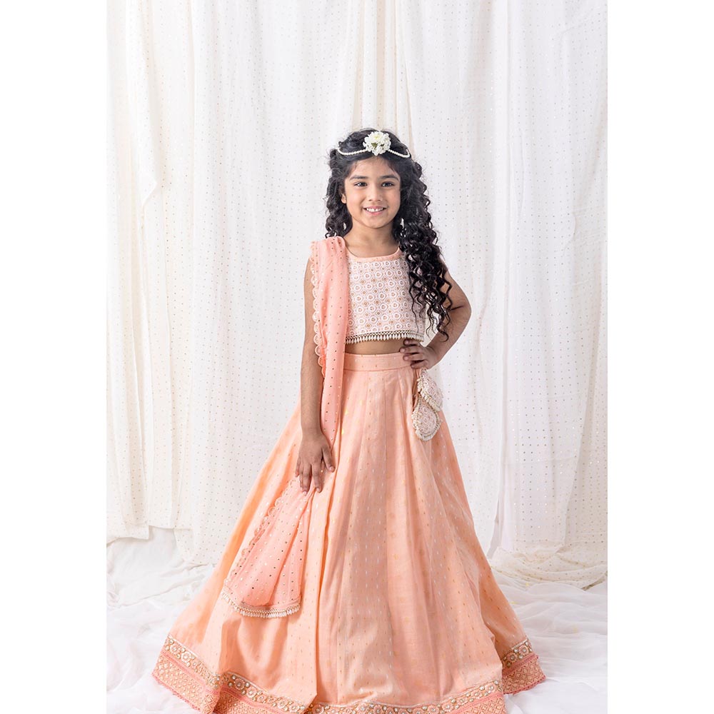 Chotibuti Peach Pure Cotton Embroidered Lehnga Set