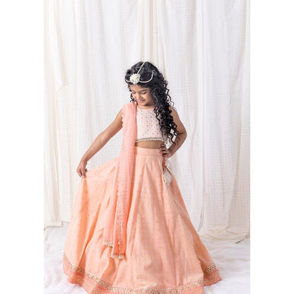 Chotibuti Peach Pure Cotton Embroidered Lehnga Set