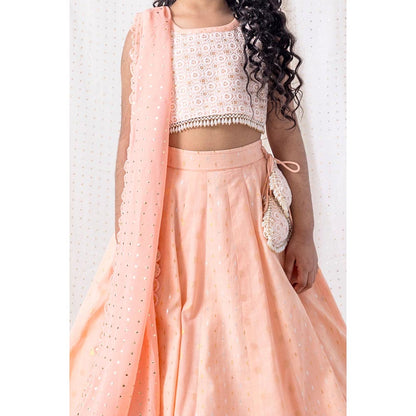 Chotibuti Peach Pure Cotton Embroidered Lehnga Set