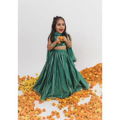 Chotibuti Green Chanderi Printed Lehenga Set