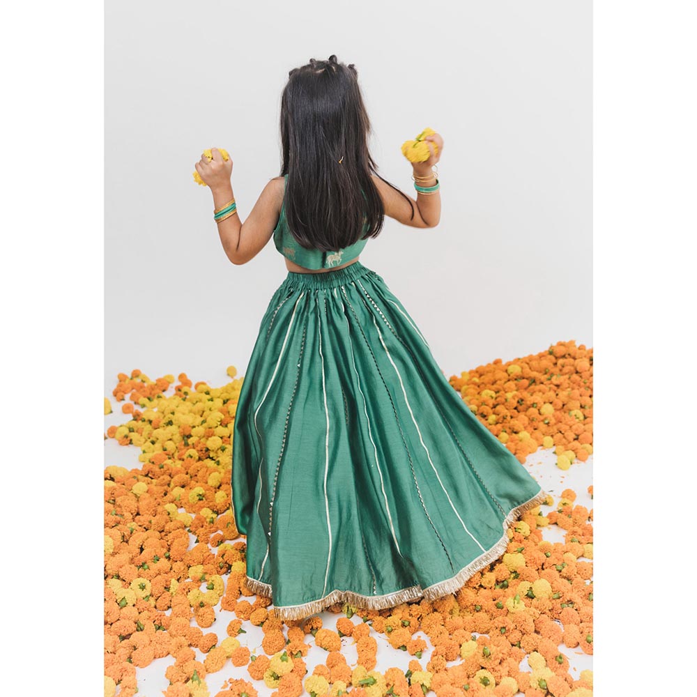 Chotibuti Green Chanderi Printed Lehenga Set