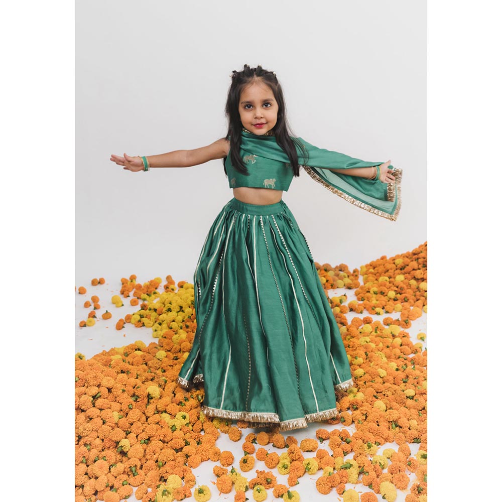 Chotibuti Green Chanderi Printed Lehenga Set