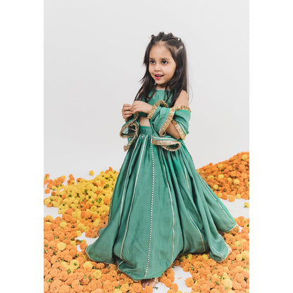 Chotibuti Green Chanderi Printed Lehenga Set