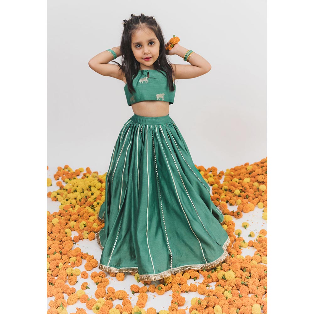 Chotibuti Green Chanderi Printed Lehenga Set